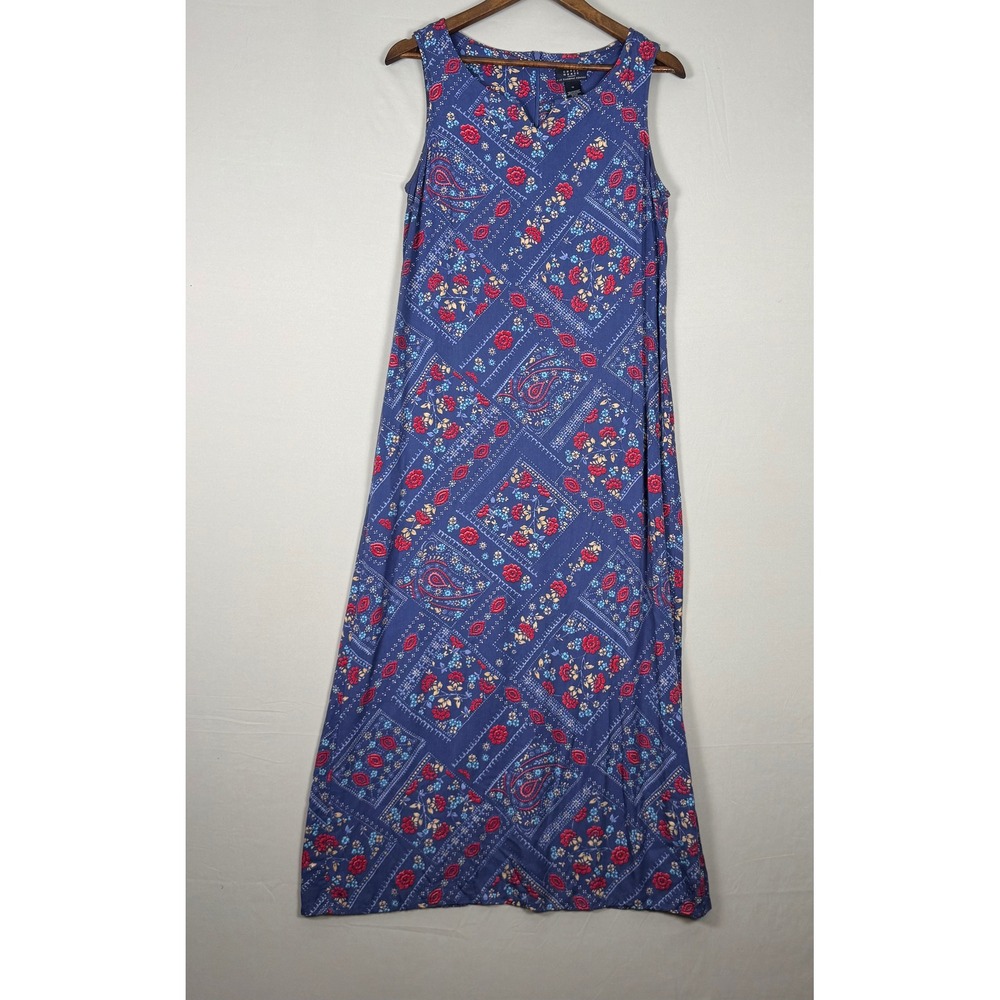 Crazy Horse Liz Claiborne Maxi Dress Women 10 Blue Floral 90s Vintage Paisley